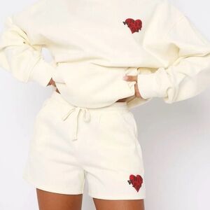 White Fox Cream Shorts with Heart Logo